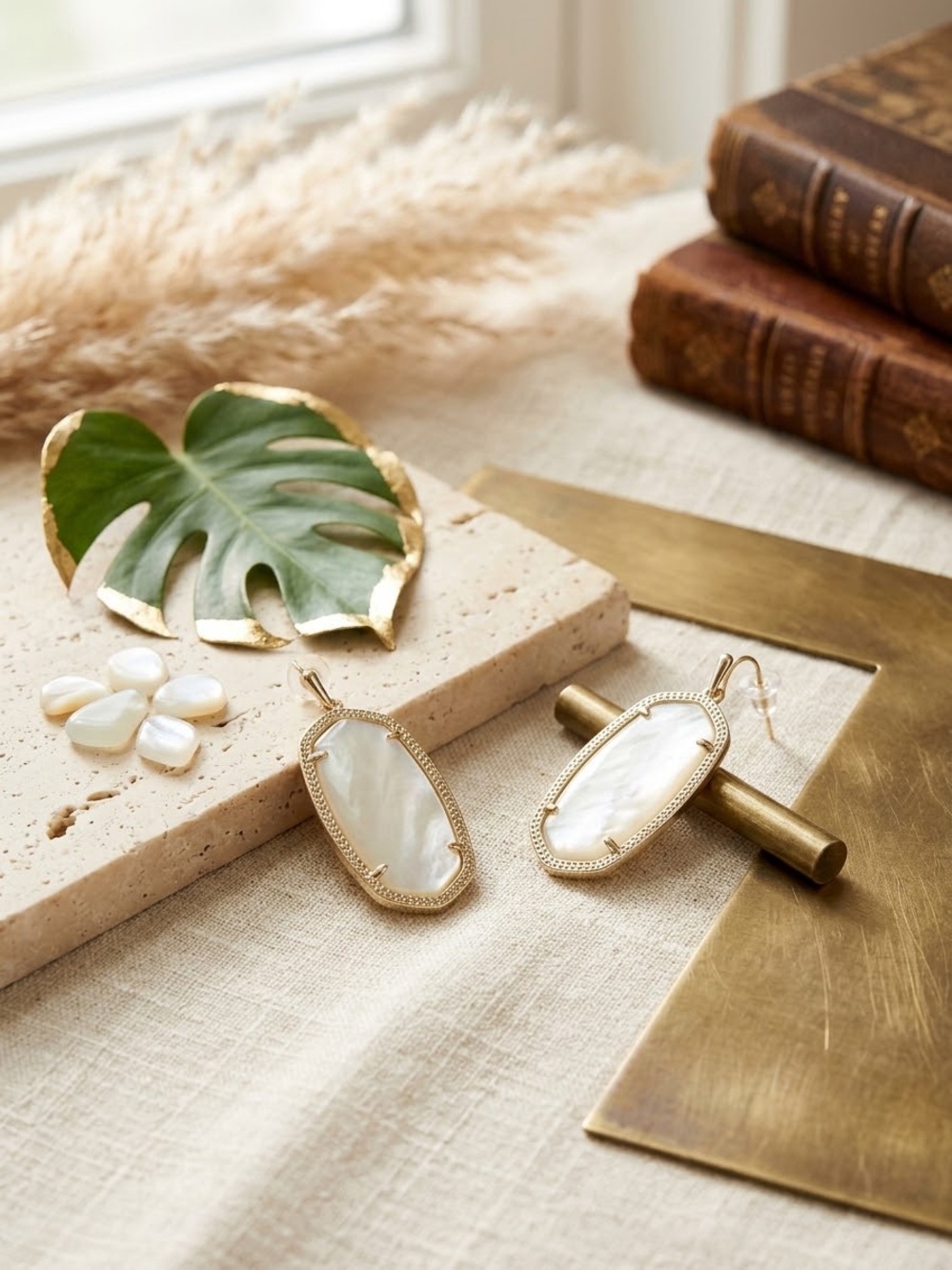 Kendra Scott Gold-Trim Mother-of-Pearl Drop Earrings